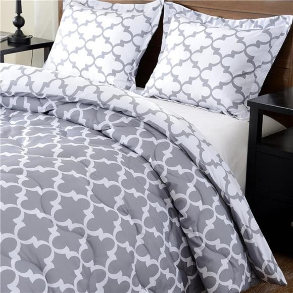 Printed Queen Comforter Set-Grey Queen/Full Comforter,Soft Bedding Comforter Set - Picture 3 of 6